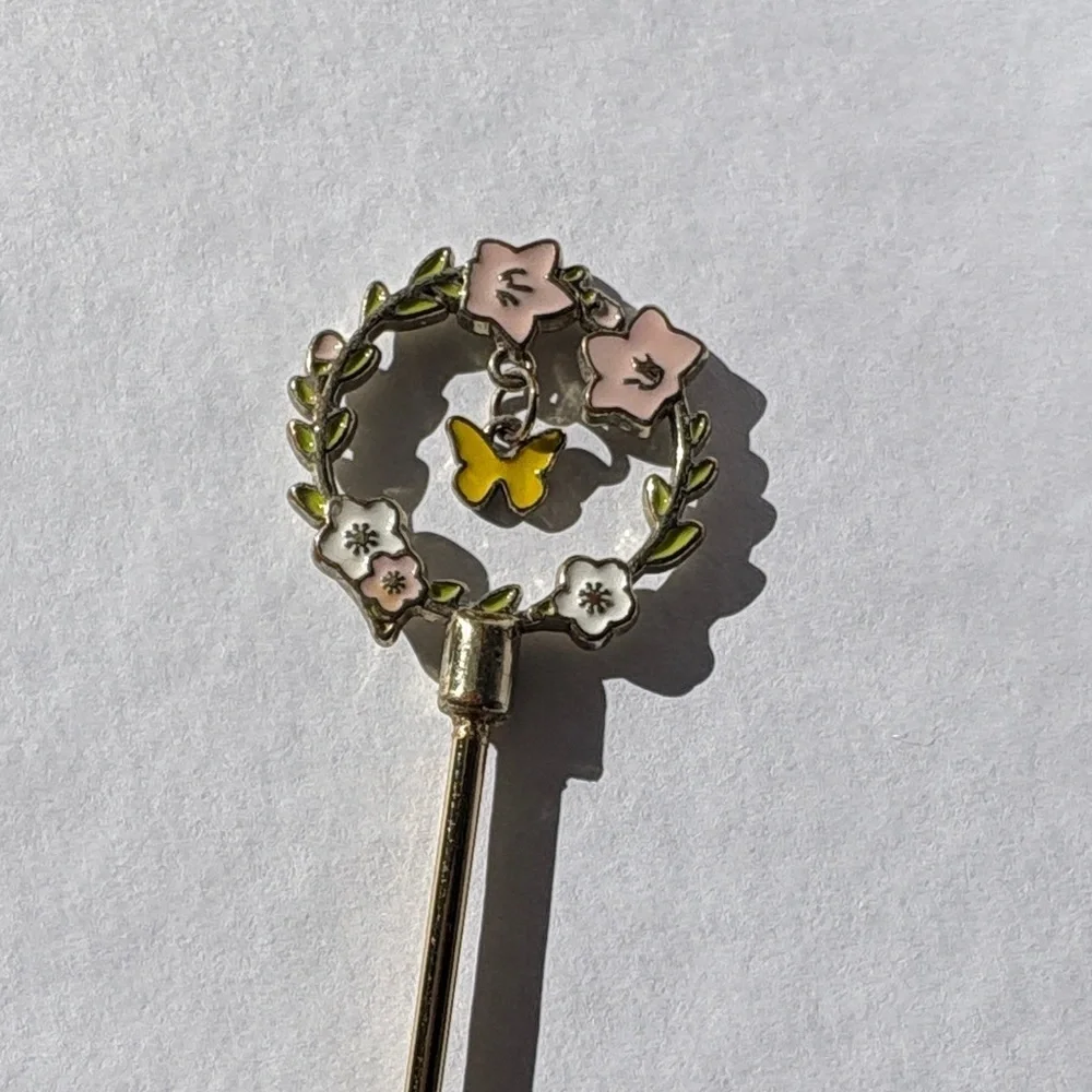 Gold Enamel Fork and Spoon Set With Cute Dangling Charms Hand Crafted